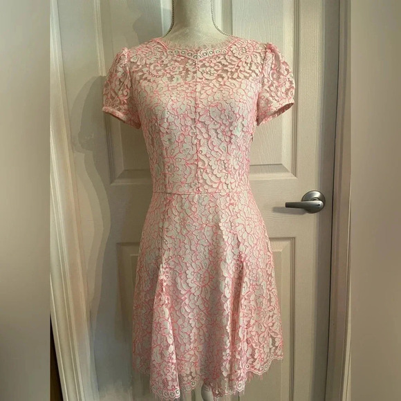 Juicy Couture White + Pink Lace Mini Dress Size 4 - Picture 6 of 12